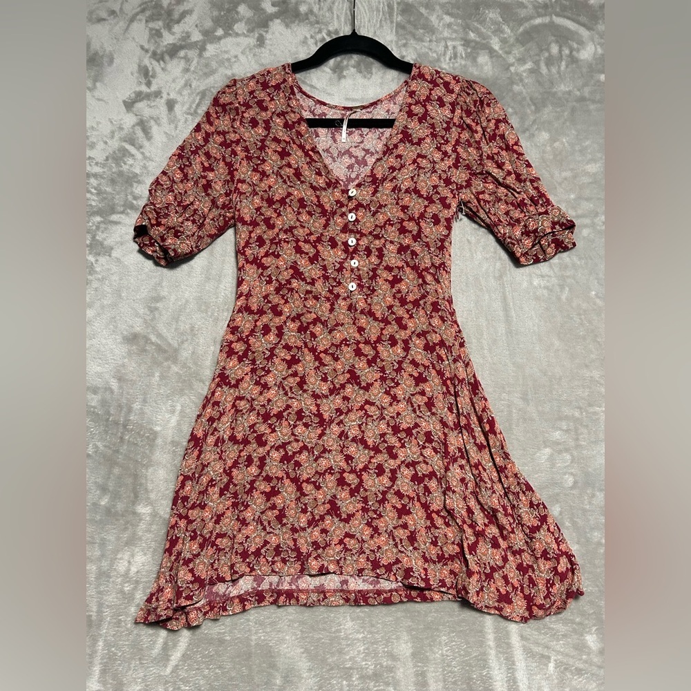 Free People Provence Floral Mini Dress Women’s XS Red Cottagecore Girly